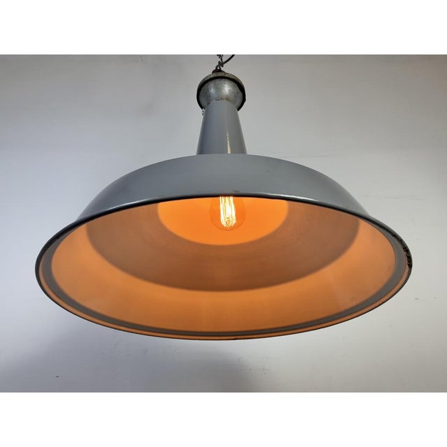 Large British Industrial Grey Enamel Factory Pendant Lamp from Benjamin, 1960s For Sale - Image 17 of 18