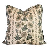 Soane Britain Filigree Flower in Gilt on Stone Linen Pillows With Green Cord - Double Sided For Sale