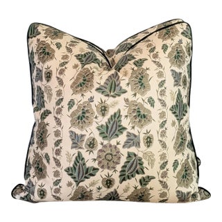 Soane Britain Filigree Flower in Gilt on Stone Linen Pillows With Green Cord - Double Sided For Sale