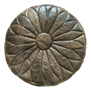 Vintage Brown Leather Pouf, 1970s