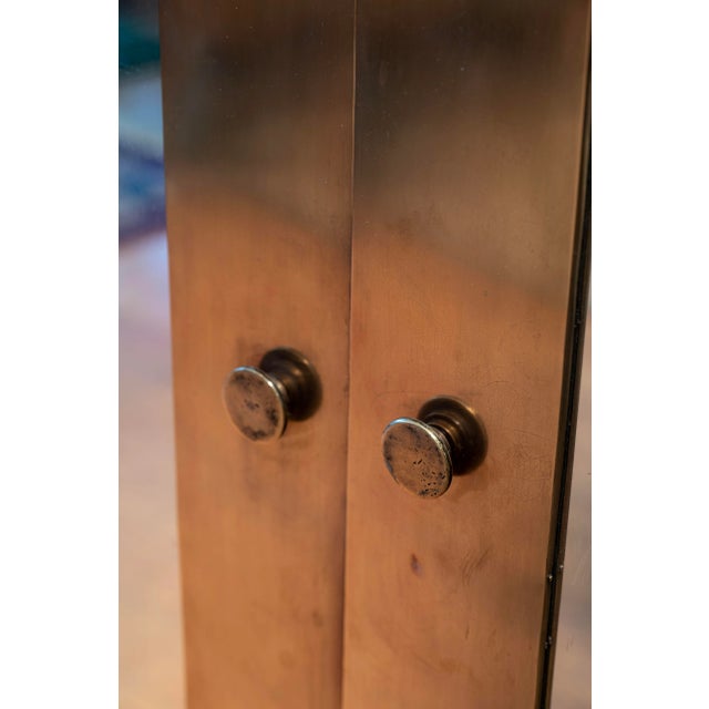 Metal 1930s French Brass Credenza With Beveled Mirror Front and Marble Top For Sale - Image 7 of 13