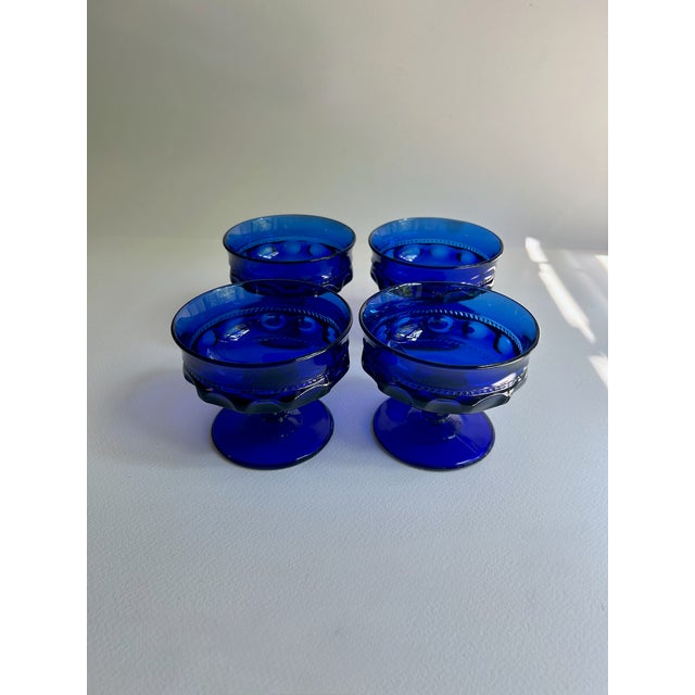 Mid 20th Century Set of 4 Colony Glass Co. Crown Cobalt Blue Pedestal Dishes For Sale - Image 16 of 16