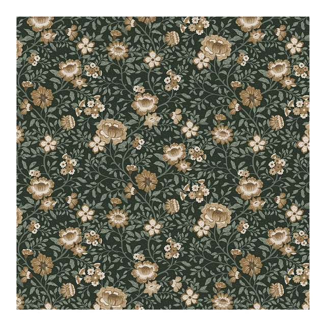 Sample - Annabelle Wallpaper in Woodland Green — Traditional, Made to Order For Sale