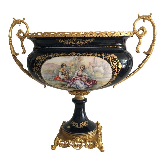 Late 19th Century Acf Victorian Romantic French Porcelain Gilt Vase For Sale