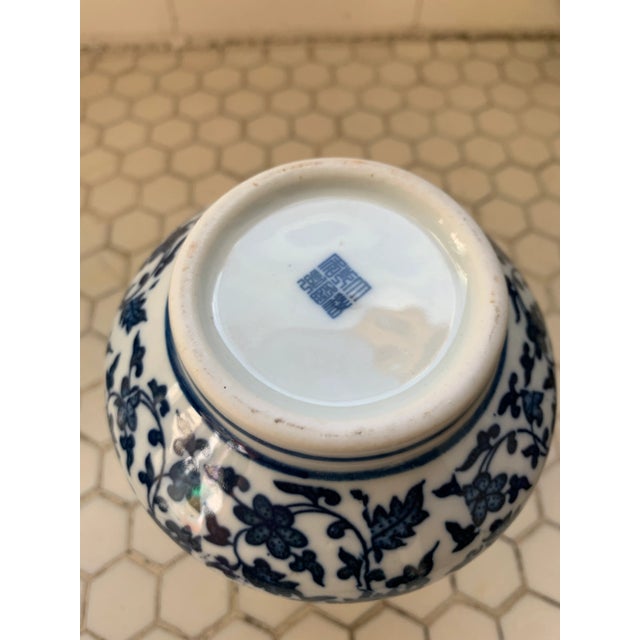 Blue & White Porcelain Floral Chinoiserie Vase For Sale - Image 4 of 6