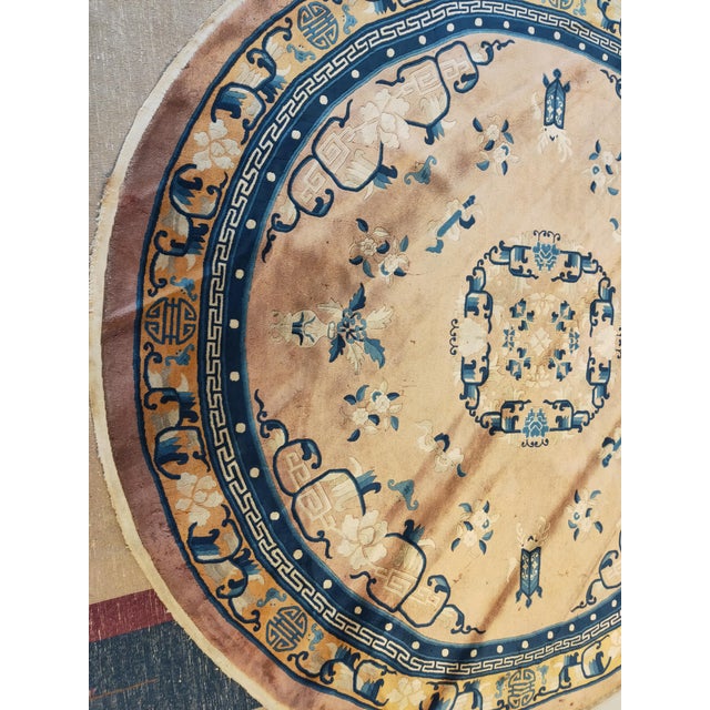 1980s Pink Rose Chinoiserie Vintage Peking Round Rug 8'2"x 8'2" Handknotted Wool Carpet For Sale In New York - Image 6 of 6