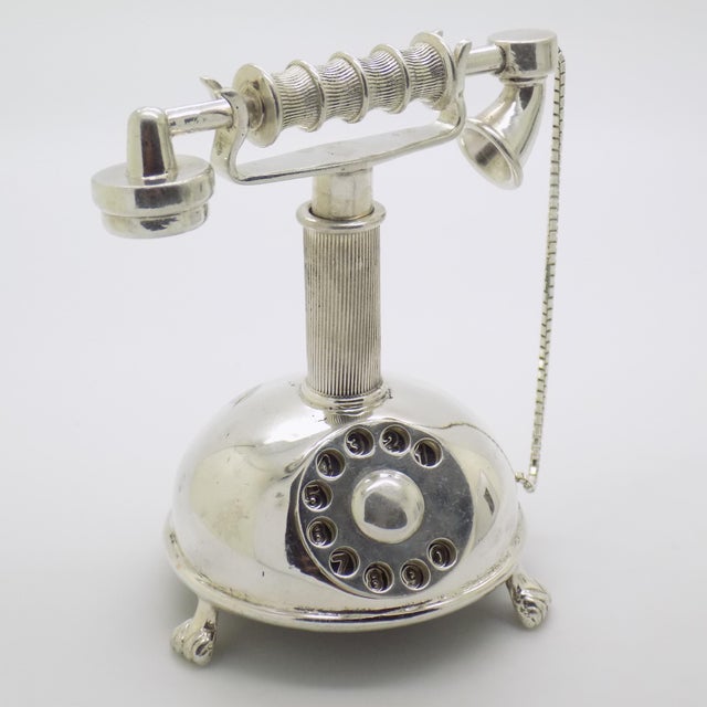 Italian Vintage Italian Handmade Genuine Sterling Silver Large Old Dial Phone Figurine Sculpture For Sale - Image 3 of 14