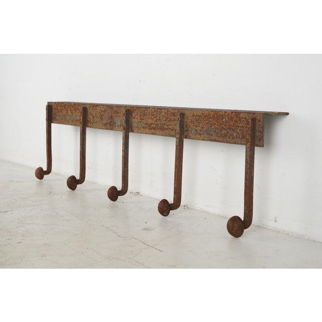 Industrial Antique Wrought Iron Industrial Wall Rail Rack For Sale - Image 3 of 10