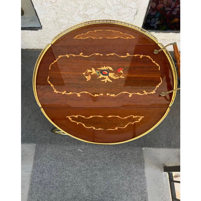 Vintage Wood Inlay Bar Cart Brass For Sale - Image 4 of 4