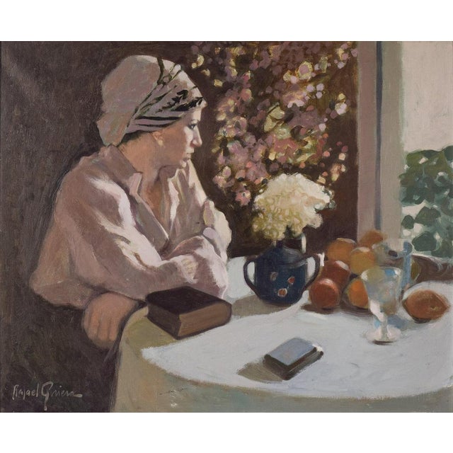 Rafael Griera, Portrait of a Lady at a Window, Oil on Canvas, Framed For Sale - Image 13 of 13