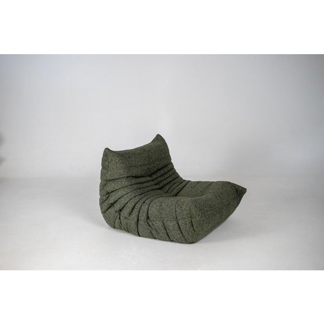 Set of Togo Lounge Chair and Pouf in Grey Tweed Fabric by Michel Ducaroy for Ligne Roset, 1973 For Sale - Image 6 of 18