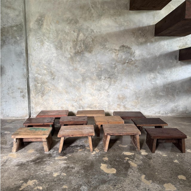 Wood Small Occasional Stool in Light Teak, 1990s For Sale - Image 7 of 13