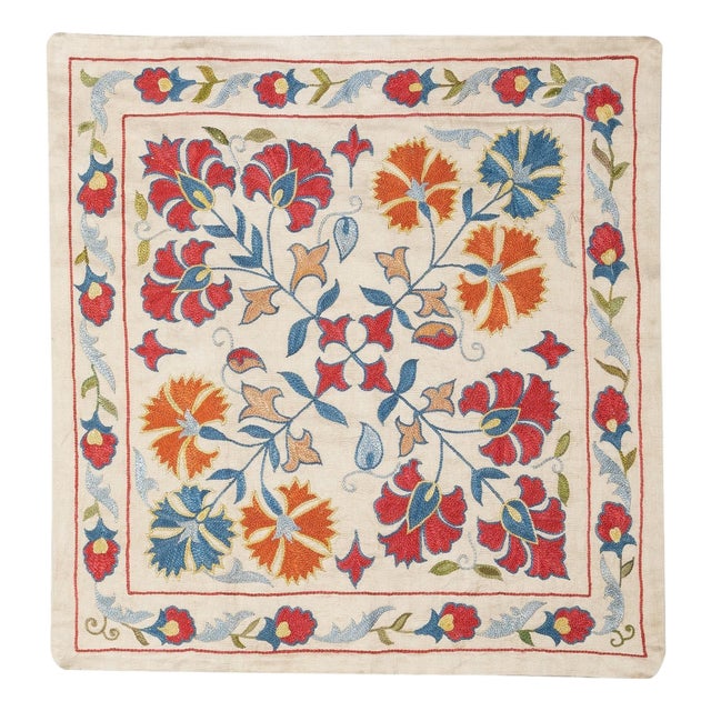 20"x20" All Silk Embroidered Throw Pillow. Modern Handmade Cushion Cover For Sale