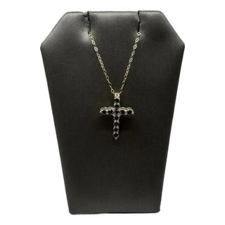 Black Diamond Cross Necklace in 14kt Yellow Gold – 0.86ctw, 18in, New For Sale