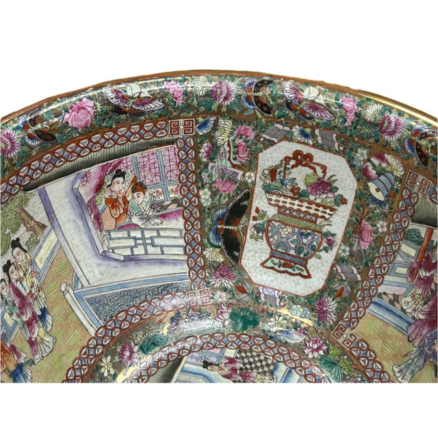 Vintage Chinese Famille Rose People House Graphic Large Porcelain Bowl Pot For Sale - Image 10 of 12