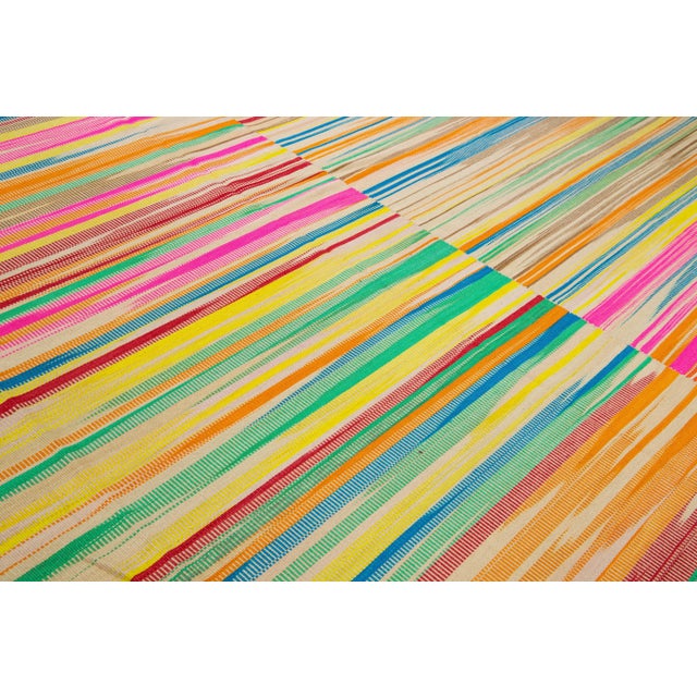 Yellow Modern Flatweave Kilim Multicolor Handmade Abstract Wool Rug For Sale - Image 8 of 11