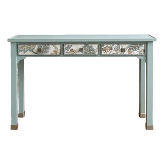 One-of-a-Kind Hand Painted Console Table | Entryway Table | Blue Console | Fabric Drawer Fronts | Cottage Luxe | French Country For Sale