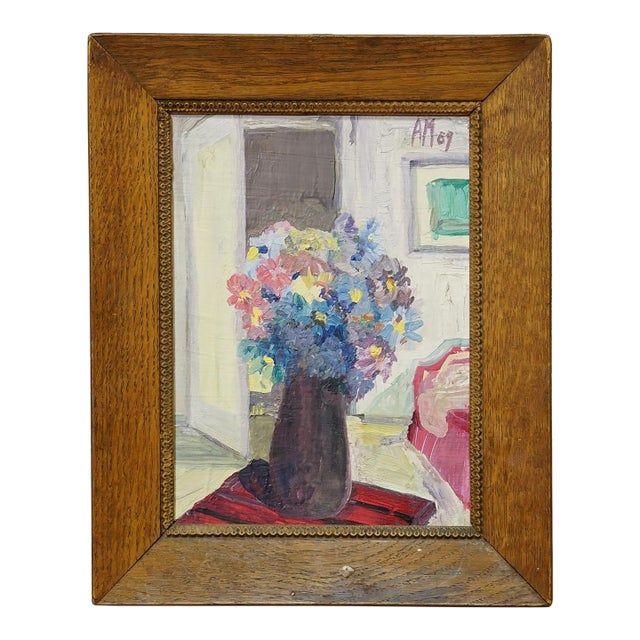 Alexander Michael Oil Painting of Still Life With Flower Bouquet 1969 For Sale