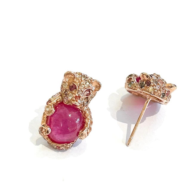 Bochic “Orient” Red Ruby & Multi Sapphire Earrings Set In 18K Gold & Silver Natural Multi Color Sapphire - 3 carat Natural...