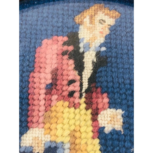 Blue Late 1800s Walnut Framed Needlepoint of Victorian Gentleman For Sale - Image 8 of 8