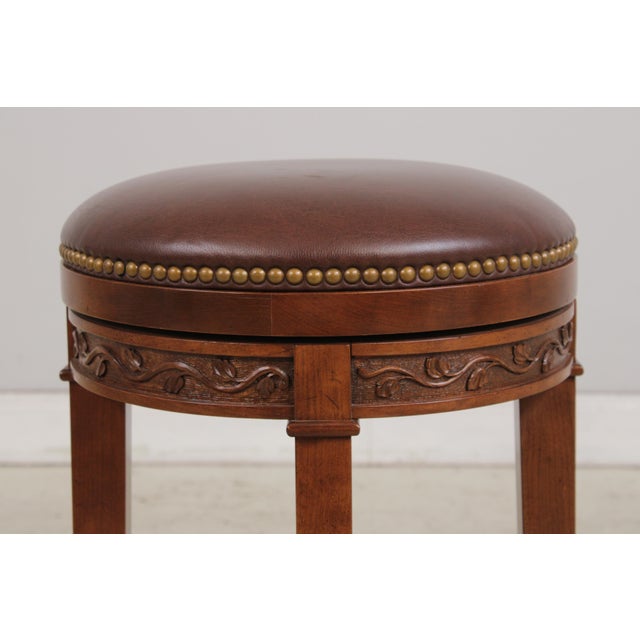 Set of 3 Stickley Cherry Leather Seat Counter Stools For Sale In Philadelphia - Image 6 of 16