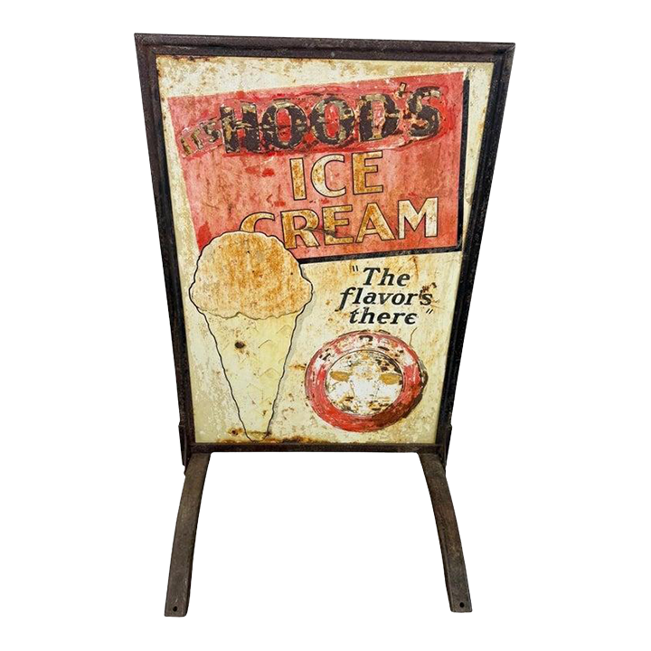 Vintage Two-Sided Hood's Ice Cream Advertising Sign | Chairish