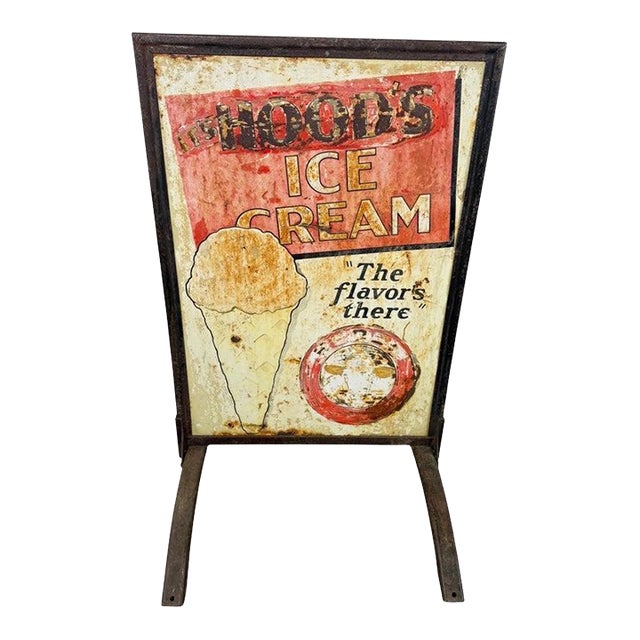Vintage Two-Sided Hood’s Ice Cream Advertising Sign For Sale