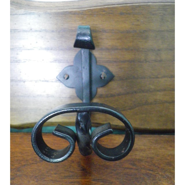 Wooden Wall-Mounted Coat Rack with Wrought Iron Hooks, 1960s For Sale - Image 6 of 11