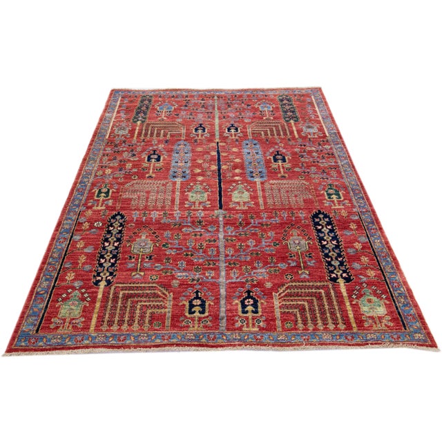 Modern Modern Bidjar Style Red Handmade Wool Rug With Geometric Floral Motif For Sale - Image 3 of 8