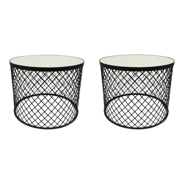 Modern Iron and Mirror Cage Bunching Tables Pair For Sale