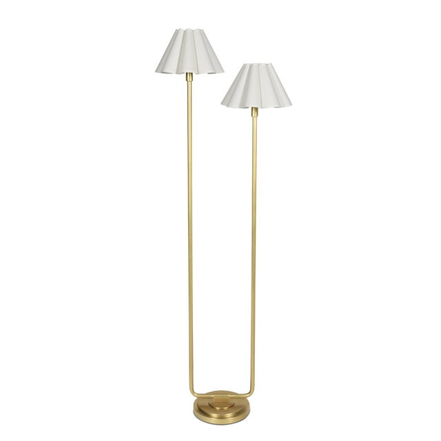 Brass Regina Andrew Polly Double Arm FloorLamp, Natural Brass with Linen Scalloped Shade For Sale - Image 8 of 8