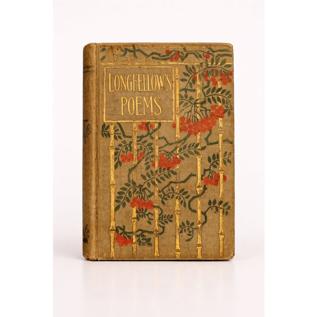 1910s Antique Longfellow’s Poems Decorative Art Nouveau Cloth Book – H. M. Caldwell Co. c.1900 For Sale - Image 5 of 18