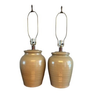 American Mid Century Handmade Studio Ceramic Table Lamps, a Pair For Sale