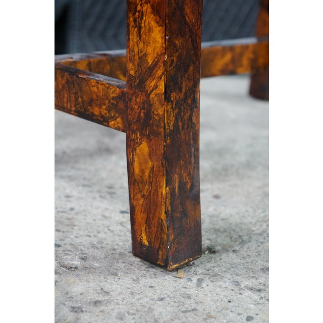 Vintage Chinese Chippendale Faux Tortoise Shell Pierced Trellis Bench Arm Chair For Sale - Image 14 of 18