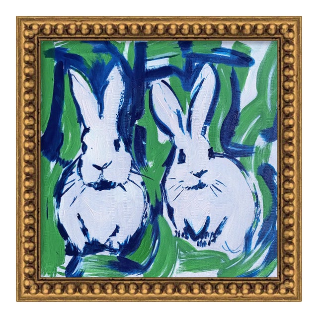 Original Bunny Painting – Hand Painted Acrylic Framed Rabbit Art by Tatiana Duperault For Sale