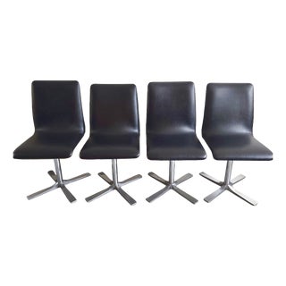 Vintage Swivel Chairs in Black Skirted Leatherette, Brushed Metal and Chrome, 1970s, Set of 4 For Sale