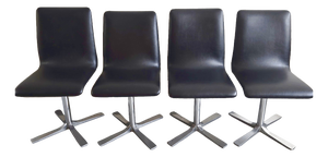 Vintage Swivel Chairs in Black Skirted Leatherette, Brushed Metal and Chrome, 1970s, Set of 4
