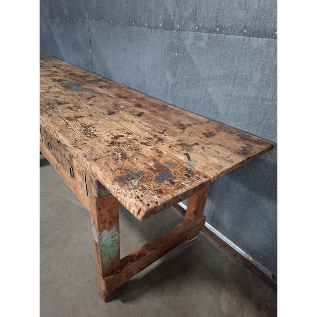 Long Industrial Wooden Workbench For Sale - Image 6 of 9