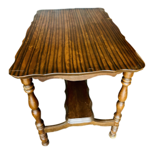 Vintage English Jacobean Style Side Table With Scalloped Top
