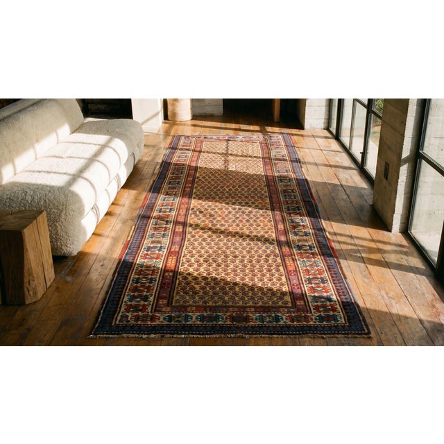 1880s Yellow Canary Paisely Antique S. Caucasian Moghan Rug 3'8" X 9' Handknotted Wool Carpet For Sale - Image 10 of 10