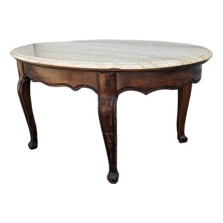 Vintage Faux Travertine-Top Coffee Table With Cabriole Legs, Marble For Sale