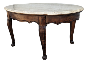 Vintage Faux Travertine-Top Coffee Table With Cabriole Legs, Marble