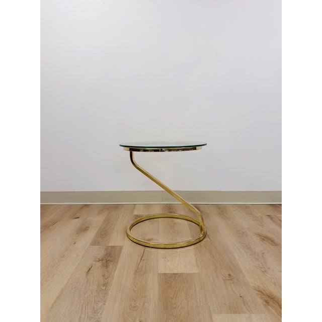 Metal Round Brass Angular End Table Milo Baughman Style Postmodern Vintage MCM For Sale - Image 7 of 9