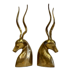 Vintage Brass Gazelle Bust Bookends
