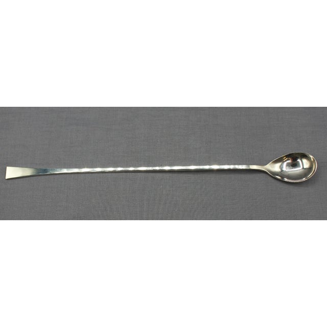 Mid Century Modern Gorham sterling silver bar or martini spoon. Starkly angular design. 1.45 troy oz. 11.25" x 1 1/8" x 5/8".