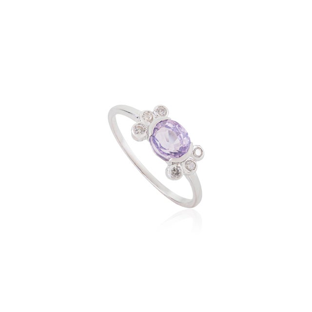 Art Deco 14k White Gold 1.11ct Lavender Sapphire & Diamond Ring Size 8 For Sale - Image 4 of 16