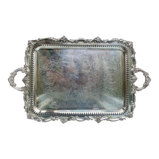 Mid 20th Century Birmingham Large Footed Silver Plate Serving Tray Etched Reticulated Raised Edge For Sale