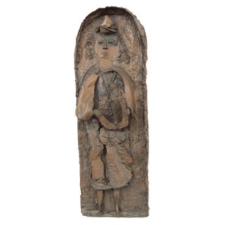Hana Geber, Heavy Bronze Relief Plaque, Young King David with Harp For Sale