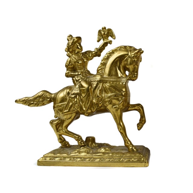 Mid-Century Gold Brass Horsemen From Renaissance Era Bookends - a Pair For Sale - Image 4 of 13