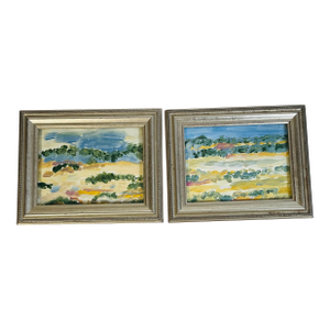 1970s Abstract Landscapes in Silver Frames Pair Signed